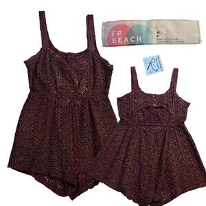 FP Beach Free People Metallic Perforated Lace Romper Swimsuit Cover-up Sz S